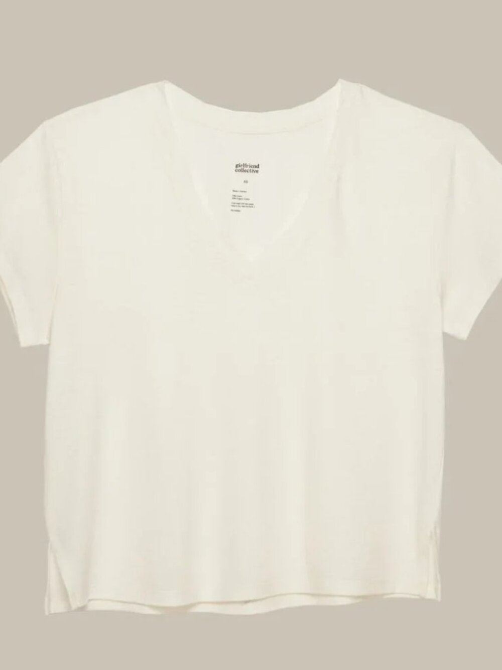 Girlfriend Collective White Eva Organic Cotton V-Neck Tee Size M